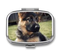 German Shepherd Puppy 2 Compartments Square Pill Container Portable Pocket Pill Organizer or Pill Organizer to Hold Vitamins, Medicine, Fish Oil etc