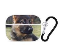 German Shepherd Puppy Airpod Pro Case AirPods 2 Case for Women Hard Shell Protective Cover with Carabiner Keychain Compatible with AirPods Case 2nd 1st Generation, Front LED Visible White