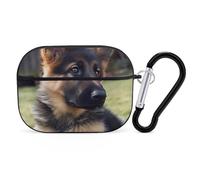 German Shepherd Puppy Airpod Pro Case AirPods 2 Case for Women Hard Shell Protective Cover with Carabiner Keychain Compatible with AirPods Case 2nd 1st Generation, Front LED Visible Black