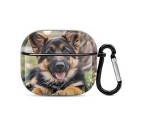 German Shepherd Puppy Bluetooth Earbuds Case Cover Full Body Shockproof Protection Hard Case Support Wireless Charging with Keychain Personalized Gift for AirPods 3