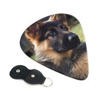 German Shepherd Puppy Guitar Picks 6 Pack with Leather Guitar Pick Holder Keychain, Plectrum Key Fob Cases Bag, Abstract Art Plectrum for Acoustic Electric Guitar, Ukulele 0.71mm