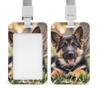 German Shepherd Puppy Heavy Duty Id Card Badge Holder Plastic Name Tag Badge Holder with Clear Window Waterproof Card Protector Sleeve for Nurse Doctor Teacher Office Employee
