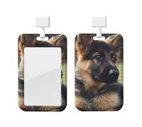 German Shepherd Puppy Id Badge Holder with Lanyard Waterproof Id Card Protector Vertical Card Name Tags Key Card Holder Case for Teacher Nurse Doctor Office Presents
