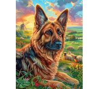 German Shepherd Puppy in Flower Meadow 1000-piece Jigsaw Puzzle Bundle Magical Accompany Fairy Tale Family Puzzle Lovers Brain Training Mindful Activity Spring Rigid Cardboard 1000 PCS