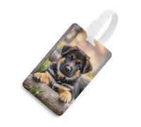 German Shepherd Puppy Luggage Tag Travel Essentials TPU Bag Tag Personalized Luggage Tags Holder Name Id Identifiers Card with Black Lanyard for Suitcase Backpack Toolbox, White, One Size, Luggage Tag