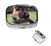 German Shepherd Puppy Pill Box 2 Compartment Medicine Pill Organizer Square Pill Case for Purse & Pocket Travel Pillbox Portable Metal Medicine Vitamin Fish Oil Organizer Unique Gift