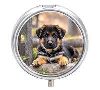 German Shepherd Puppy Pill Case 3 Compartment Portable Pill Box Daily Round Pill Organizer for Pocket Purse Daily Medicine Container to Hold Vitamins Fish Oil Travel Gifts