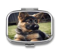 German Shepherd Puppy Pill Organizer with 2 Compartments Metal Square Pill Case Small Pill Box Portable Medicine Box Slim Travel Pill Container Medicine Organizer for Daily Use