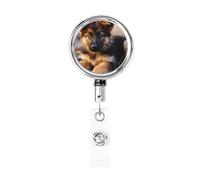 German Shepherd Puppy Retractable Badge Reel Holder with Clip and Keychain Name Badge Reel Funny Cute Badge Clips Id Card Badge Holder for Office Worker Doctor Nurse
