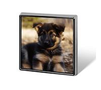 German Shepherd Puppy Square Lapel Pin 0.7x0.7in Aluminum Badge Stylish Personalized Accessory Daily Wear