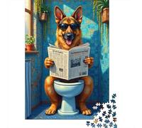 German Shepherd Reading 1000 Piece Sturdy Paper Board Puzzle Family with Kids 8+ Wall Decor Vibrant HD Printing 38x26cm/1000pcs