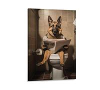 German Shepherd Reading Newspaper Bathroom Poster For Bedroom Kitchen Bathroom Living Room Office Decor 24x36inch(60x90cm) Frame-style