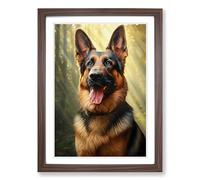 German Shepherd Realism Framed Print | A2 Walnut Framed Wall Art | Ready to Hang | Modern Nature Picture | Living Room Bedroom Lounge Office