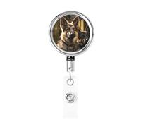 German Shepherd Retractable Badge Reel Holder with Clip and Keychain Name Badge Reel Funny Cute Badge Clips Id Card Badge Holder for Office Worker Doctor Nurse