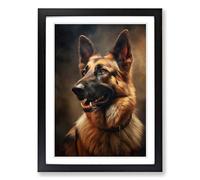 German Shepherd Romanticism Framed Wall Art Print A2 Black