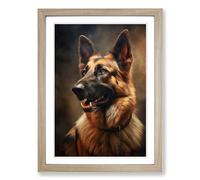German Shepherd Romanticism Framed Wall Art Print, Ready to Hang Picture for Living Room Bedroom Home Office, Oak A2 (48 x 66 cm)