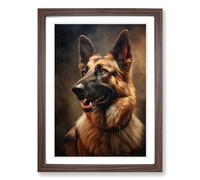 German Shepherd Romanticism Framed Wall Art Print, Ready to Hang Picture for Living Room Bedroom Home Office, Walnut A2 (48 x 66 cm)