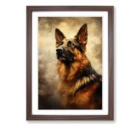 German Shepherd Romanticism No.2 Framed Wall Art Print, Ready to Hang Picture for Living Room Bedroom Home Office, Walnut A2 (48 x 66 cm)
