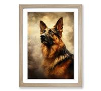 German Shepherd Romanticism No.2 Framed Wall Art Print, Ready to Hang Picture for Living Room Bedroom Home Office, Oak A2 (48 x 66 cm)