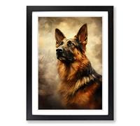 German Shepherd Romanticism No.2 Framed Wall Art Print - Ready to Hang Picture - Modern Art for Living Room Bedroom Kitchen Home - Black A2 (48 x 66 cm)