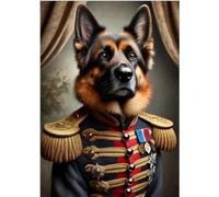 German Shepherd Royal Portrait Wall Art - Funny Dog in Military Uniform Print | Quirky Pet Lover Gift | Vintage Animal Artwork for Home Decor - Humorous Bathroom Decor - Quirky Modern Pet Artwork