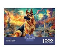 German Shepherd Scene 1000 Piece Cardboard Cute Dog Puzzle Bundle Teens Hard Challenge Brain Training Family Evening Travel Compact 38x26cm/1000pcs