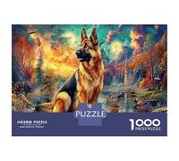 German Shepherd Scene 1000 Piece Jigsaw Puzzles for Adults & Kids, Mountain Stream Whimsical Challenge Toy Educational Games Home Decoration Gifts 52x38cm/1000pcs