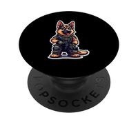 German Shepherd Soldier Cartoon PopSockets Adhesive PopGrip