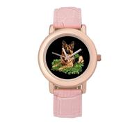 German Shepherd St. Patricks Leaf Women's Wrist Watch Fashion Wristwatches with Pink Strap Gifts for Women Mother Wife Birthday