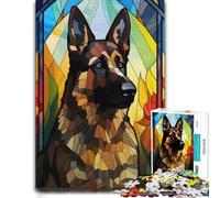 German Shepherd Stained Themed Wooden Jigsaw Puzzle 500 Pieces for Adults | Adult Puzzle - quiet evening activity at your own pace.