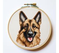 German Shepherd Stamped Cross Stitch Kits for Beginners Easy with Hoop 11CT Needlepoint Embroidery DIY Counted Cross Stitch Kits Art Craft Wall Decor 35x35cm(4)