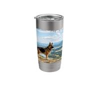 German Shepherd Standing Hill Valley Scenic Outdoor View Stainless Steel Insulated Tumbler