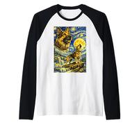 German Shepherd Starry Night Van Gogh Cute Howling Dog Raglan Baseball Tee