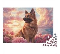 German Shepherd Sunset 1000 Piece Jigsaw Puzzles for Adults & Teens, Paper, Shepherd by Sea Roses, Fun Entertainment Activity, Boosts Patience & Concentration for Puzzle Lovers 70x50cm/10