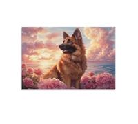 German Shepherd Sunset,Adult Jigsaw Puzzle 1000 Pieces,Classic jigsaw puzzle for teenagers, boys and girls, with sturdy, tightly packed pieces,Letters on the back,38x52cm