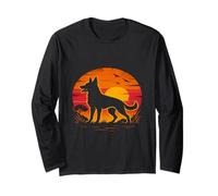 German Shepherd Sunset - Bold Silhouette Dog Scene Long Sleeve T-Shirt