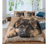 German Shepherd Super King Size Duvet Cover Sets Cute Dogs Bedding Set 3D Print Soft Microfiber Quilt Covers 260x220 cm with Zipper Closure and 2 Pillowcases 50x75 cm for Adults M.3491