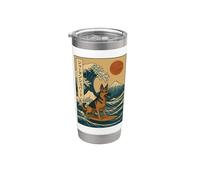 German Shepherd Surfing Japanese Great Wave Kawaii Stainless Steel Insulated Tumbler