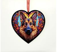 German Shepherd Tan Heart Suncatcher - Memorial or Gift for Dog Lovers - 13cm