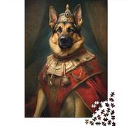 German Shepherd The King 1000-Piece Jigsaw Puzzle for Adults, 38x26cm/1000pcs; for Calm Concentration at Home; Clean White Cardboard for Sorting