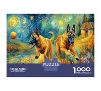 German Shepherd Thick Paper Two GSDs Running Starry View Jigsaw Puzzle Bundle for Seniors Brain Training Secret Santa Gift 52x38cm/1000pcs