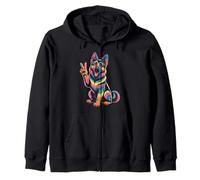 German Shepherd Tie Dye Frog Peace Sign Dogs German Shepherd Zip Hoodie