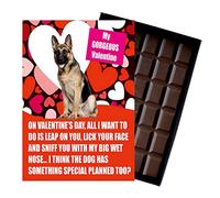 German Shepherd Valentine's Day Boxed Chocolate Gift Silly Present Cards for Dog Lovers Men or Women Owners 100 Gram Belgian Milk Greeting Bar Not a Dog Treat Human Consumption Only