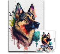German Shepherd Watercolor 1000 Piece Jigsaws for Teenagers Logical Thinking Development Game Great Gift for Meaningful Moments Size 50x75cm