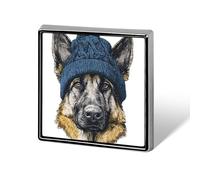 German Shepherd Wearing A Blue Knit Beanie Unisex Brooches & Pins Square Lightweight Lapel Badge Jewelry for Clothing Shawl Hat