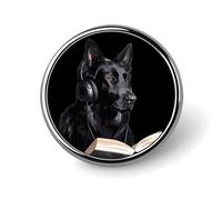 German Shepherd Wearing Headphones Reading Round Lapel Pin Button Brooch Tie Badge Elegant Hat Clothing Jewelry Accessories