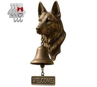 German Shepherd Welcome Bell, Retro Funny Animal Welcome Doorbell,Wall-Mounted Decorative Cast Iron/Resin Hanging Bell, Farmhouse Wall Decoration & Housewarming Gift （With 3 sticky hooks）