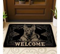 German Shepherd Welcome Doormat, Black Indoor & Outdoor Entry Mat for All Seasons, Vintage Rustic Style, Non-Slip Outdoor Rugs, Easy Maintenance 29x17 Inch