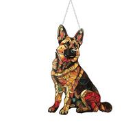 German Shepherd/Shiba Inu Window Hanging Decor Suncatcher Dog ，Stain Acrylic Window Ornament Animal Memorial Gifts Handcrafted Sun Catchers Decor for Indoor Outdoor Garden (German Shepherds)
