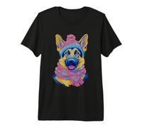 German Shepherd Winter Dog Lover Graphic Pink Scarf Blue Premium T-Shirt
